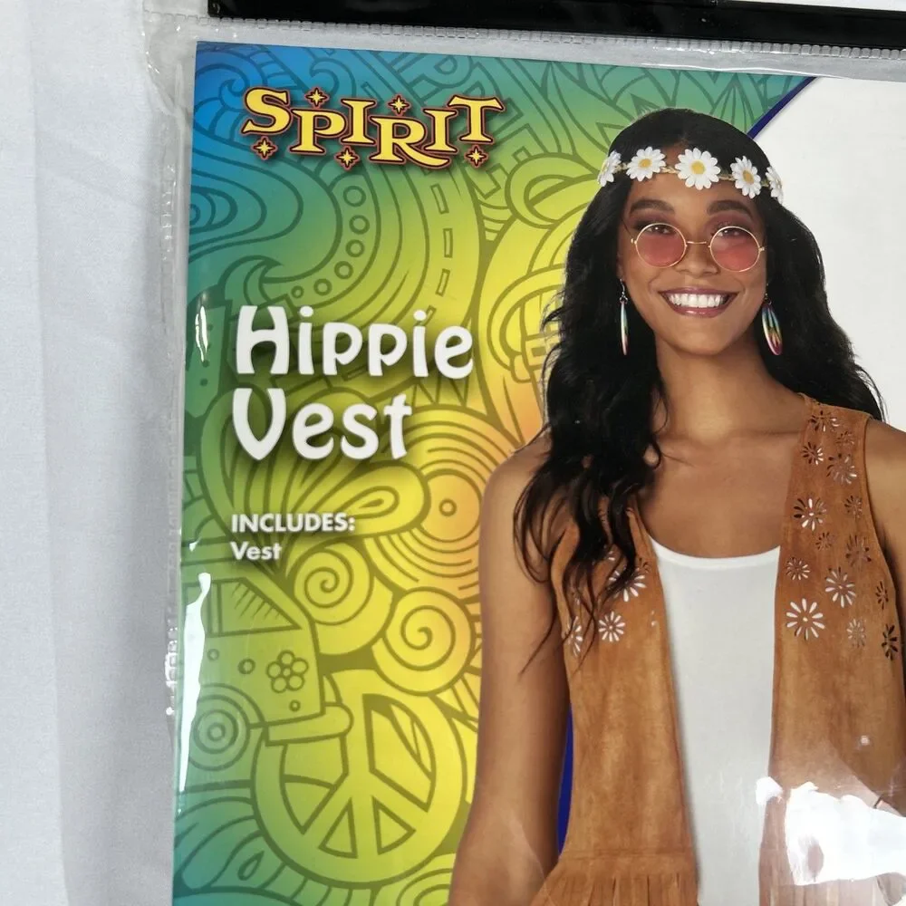 Sprit Hippie Vest Halloween Costume Adults S/M Brown Fringe Tassels 60’s Peace - Picture 3 of 6